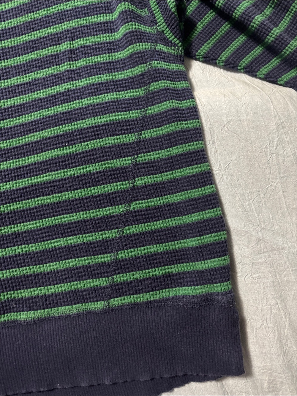 aerie Women's Green and Navy Striped Waffle Crewneck Sweater - Picture 4 of 7